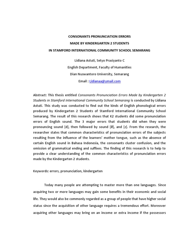 K2 Students' Consonant Pronunciation Errors | PDF | Phonetics | English ...