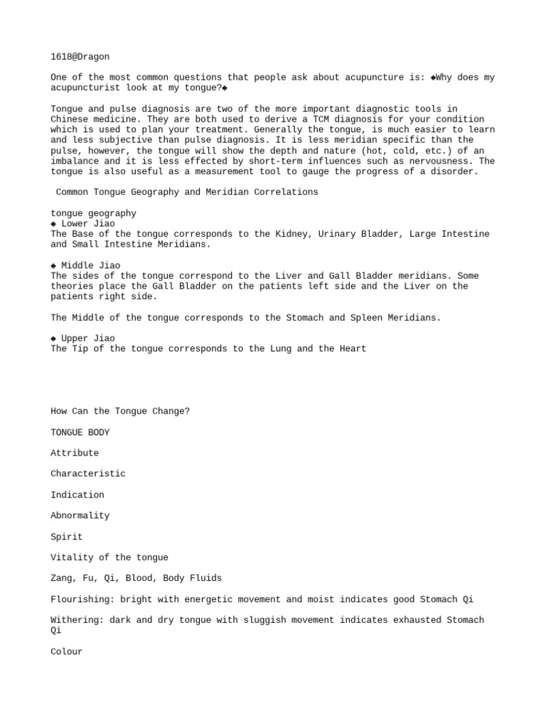 Acupuncture Tongue Diagnosis PDF Traditional Chinese Medicine