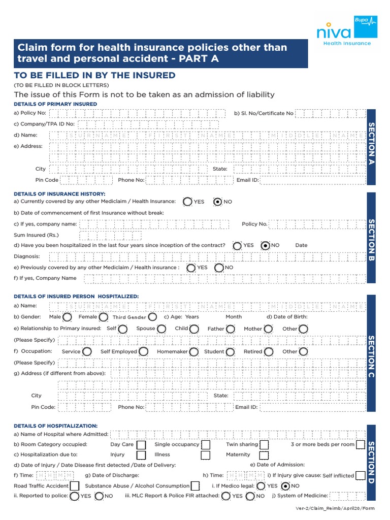 Claims Form PDF Identity Document Insurance