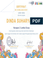 Sertifikat untuk Dinda Suharyanti dari MA Al-Hamidiyah