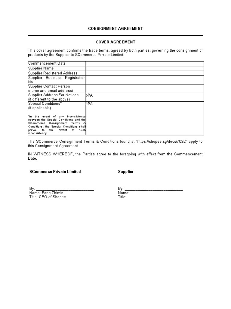 Consignment Cover Agreement | PDF
