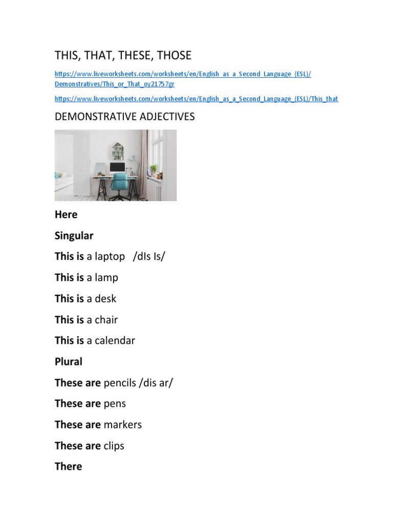 This, That, These, Those Exercises Finished | PDF | Language Arts ...