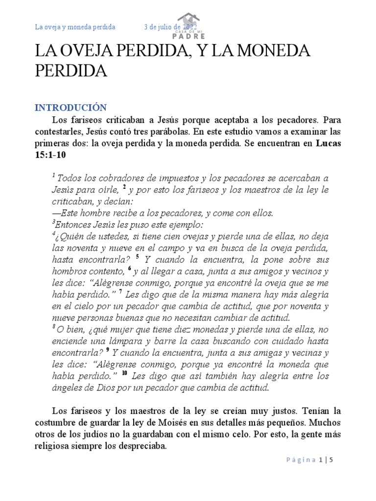 La Oveja y Moneda Perdida PDF Pecado Jesús