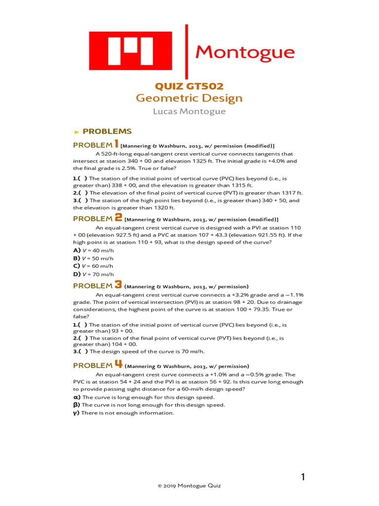 Highway Geometric Design Solved Problems | PDF | Equations ...