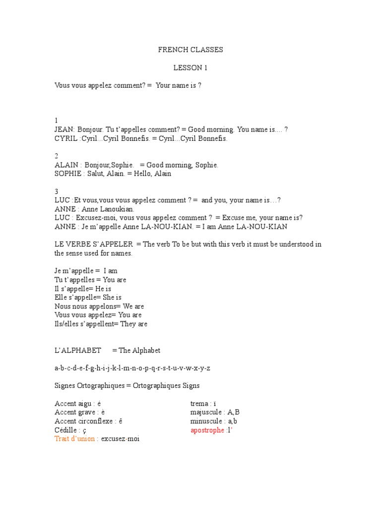 French Classes Lesson 1 Langues Arts Du Langage Et Discipline
