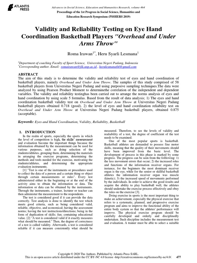 Validity and Reliability Testing On Eye Hand Coordination Basketball