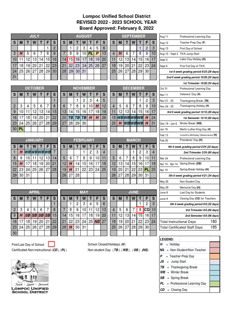 202223 District Calendar Board Approved PDF Academic Term Public