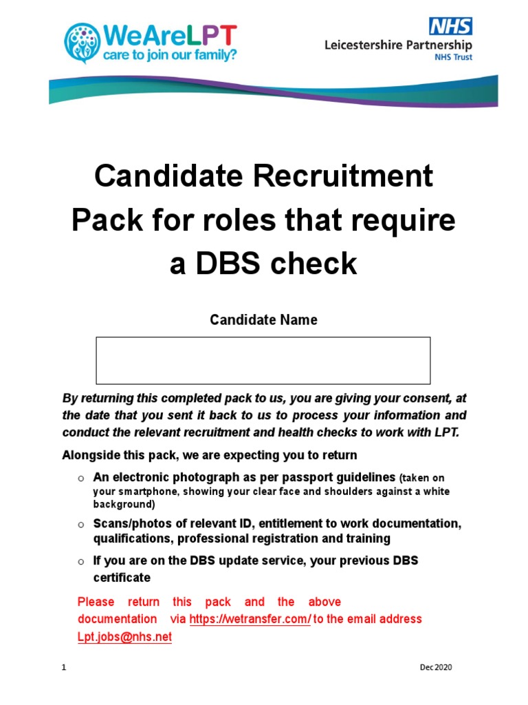 Candidate Pack DBS Required Dec 2020 PDF Criminal Record Identity Document