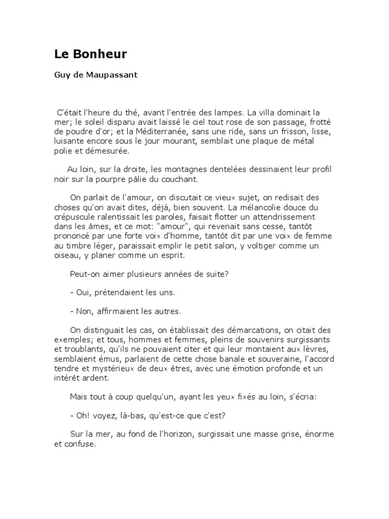 Poème sur le Bonheur de Maupassant PDF Poésie — free download
