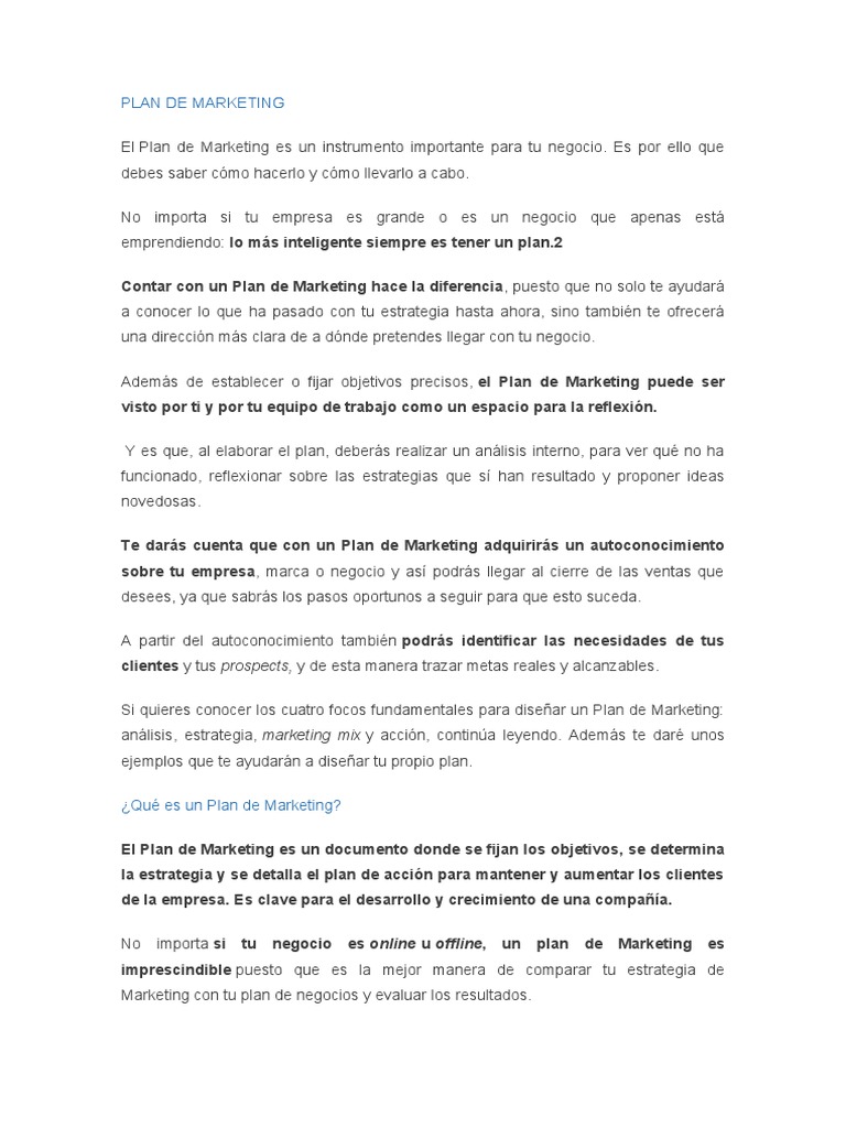 Cómo Crear un Plan de Marketing Efectivo | PDF | Marketing | Análisis FODA