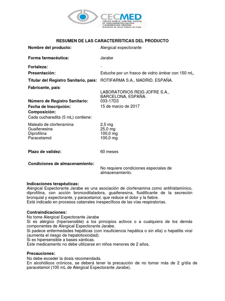 03317d3 Alergical Expectorante PDF Farmacocinética Medicamentos
