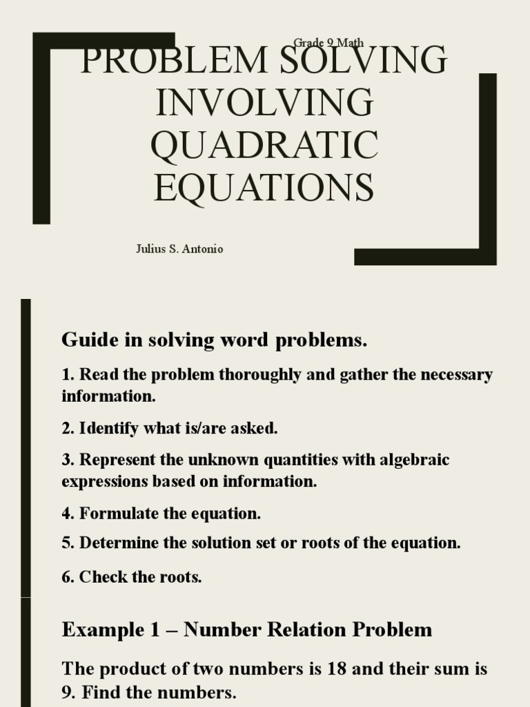 Problem Solving Involving Quadratic Functions