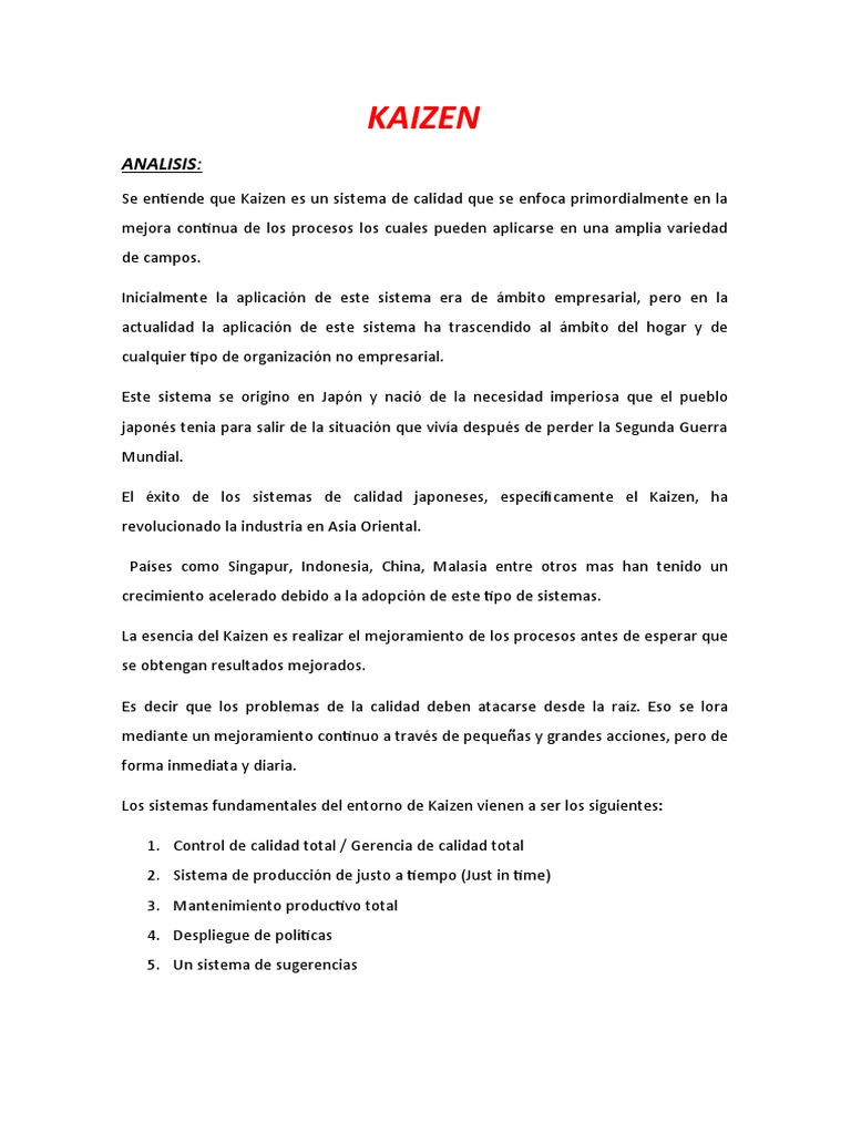 Kaizen: Mejora Continua en PYMES | PDF | Calidad (comercial) | Lean ...