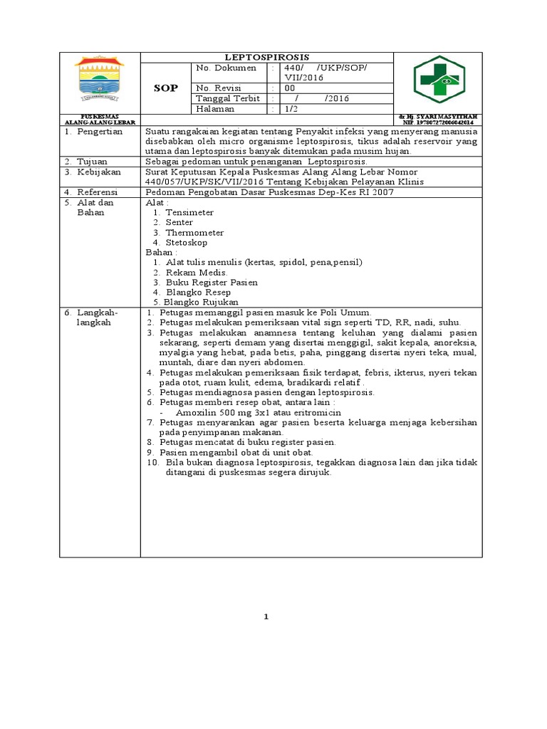 Sop leptospirosis pdf
