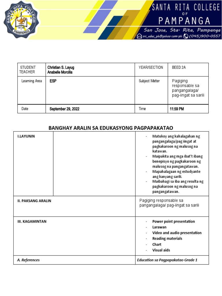 Lesson Plan in Esp-Cslayug | PDF