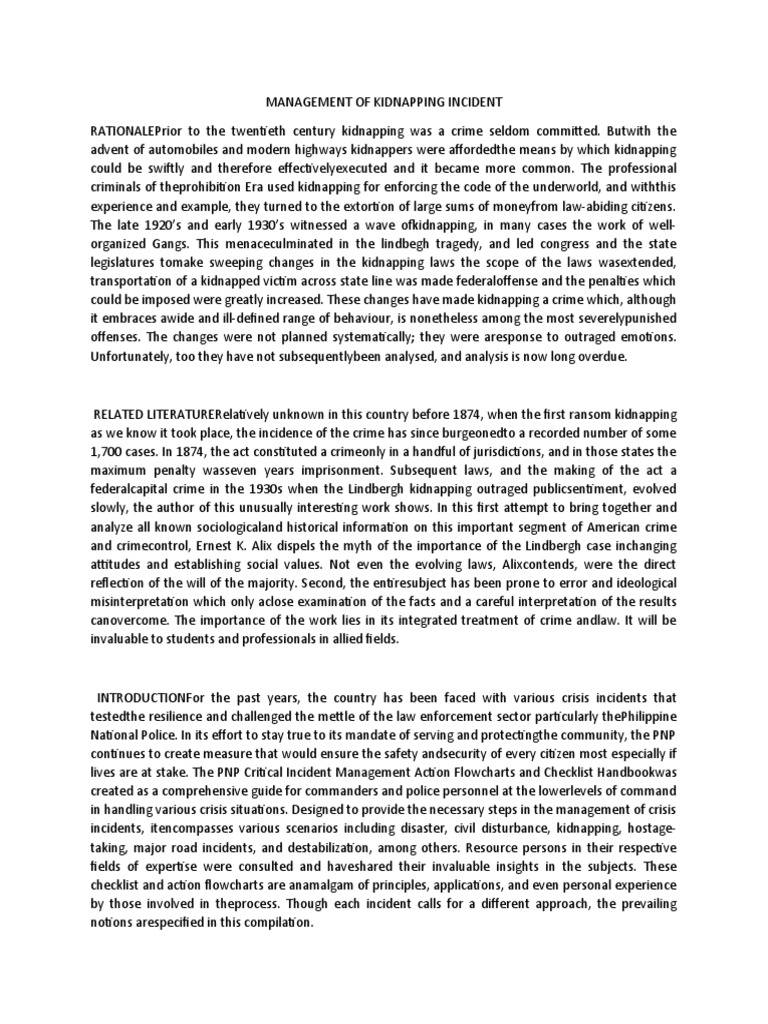 Management Of Kidnapping Incident Pdf Kidnapping Crimes