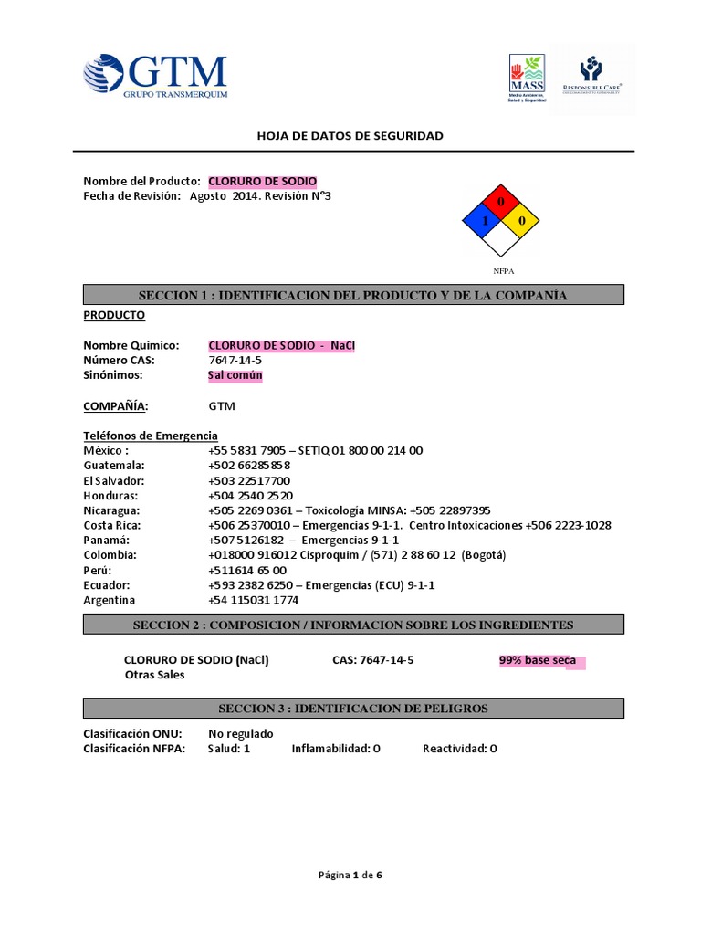 Hoja de seguridad de NaCl_Equipo 2 PDF