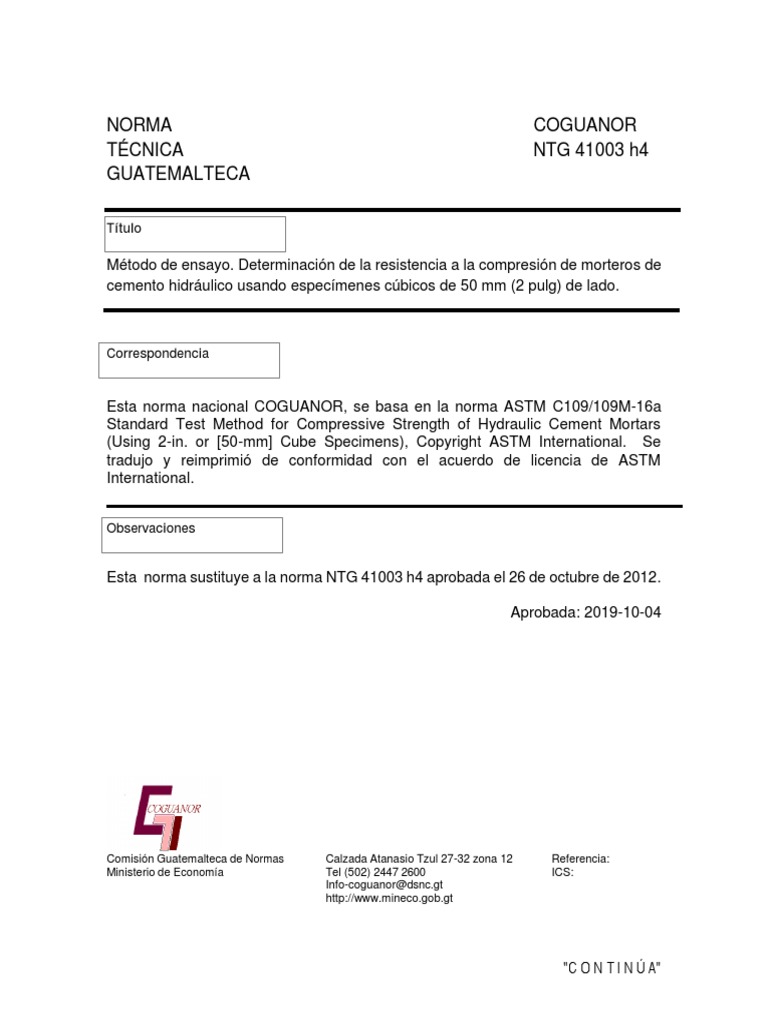 NTG 41003 h4 ASTM C109 Mtodo de Ensayo. Determinacin Compresin Mortero ...
