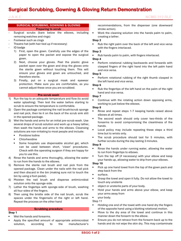 312 or Surgical Scrubbing, Gowning & Gloving PDF Hand Glove
