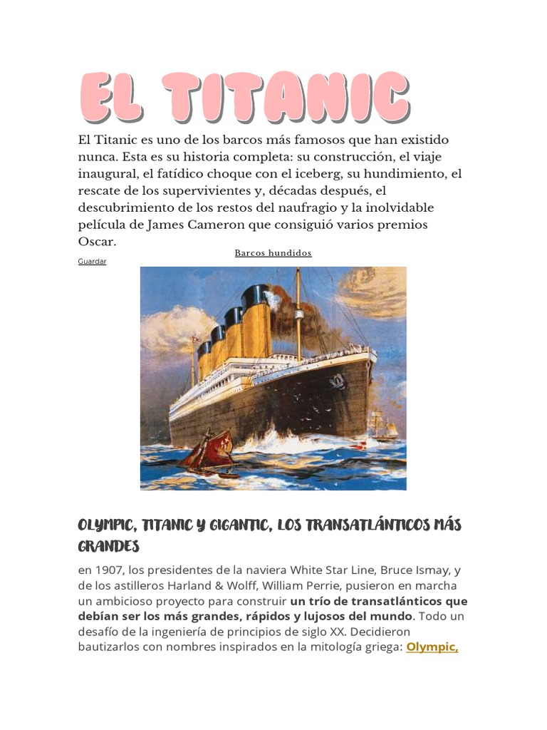 El Titanic | PDF | Barcos | Buques