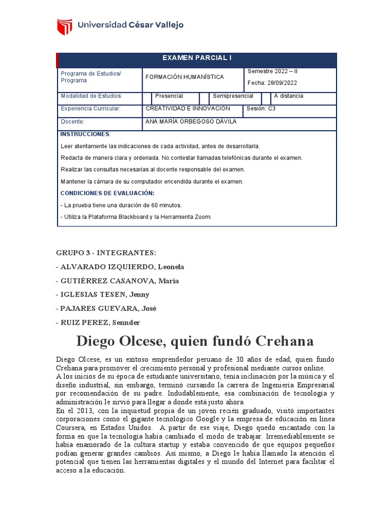 Diego Olcese: Emprendimiento y Crehana | PDF | Internet | Iniciativa ...