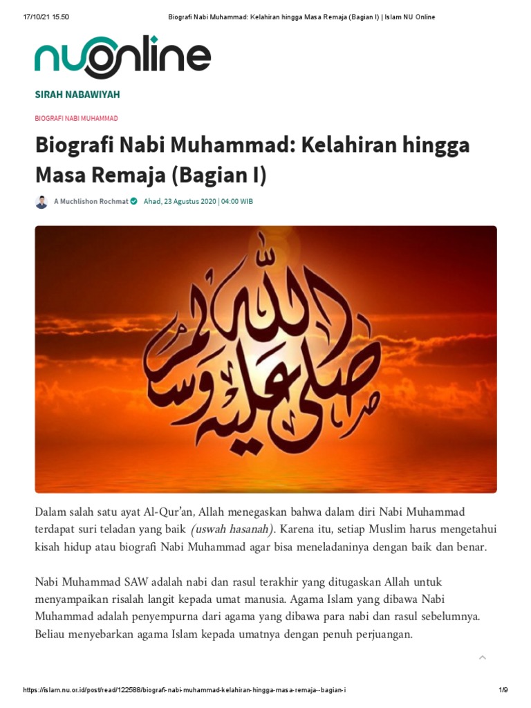 Biografi Nabi Muhammad Kelahiran Hingga Masa Remaja (Bagian I