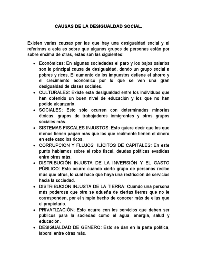 Causas de La Desigualdad Social | PDF