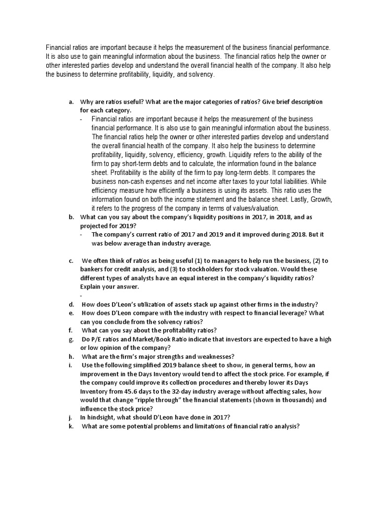 Financial Ratios Are Important Because It Helps The Measurement of The ...