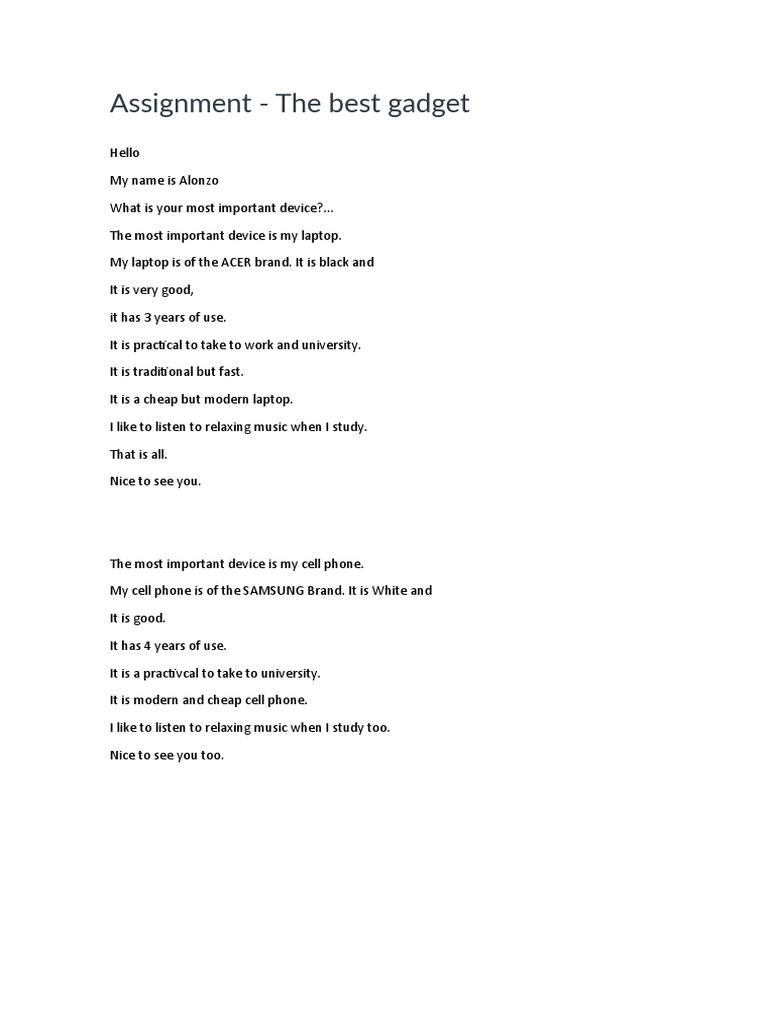 Assignment - The Best Gadget | PDF