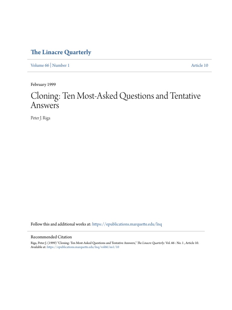Cloning Ten MostAsked Questions and Tentative Answers PDF