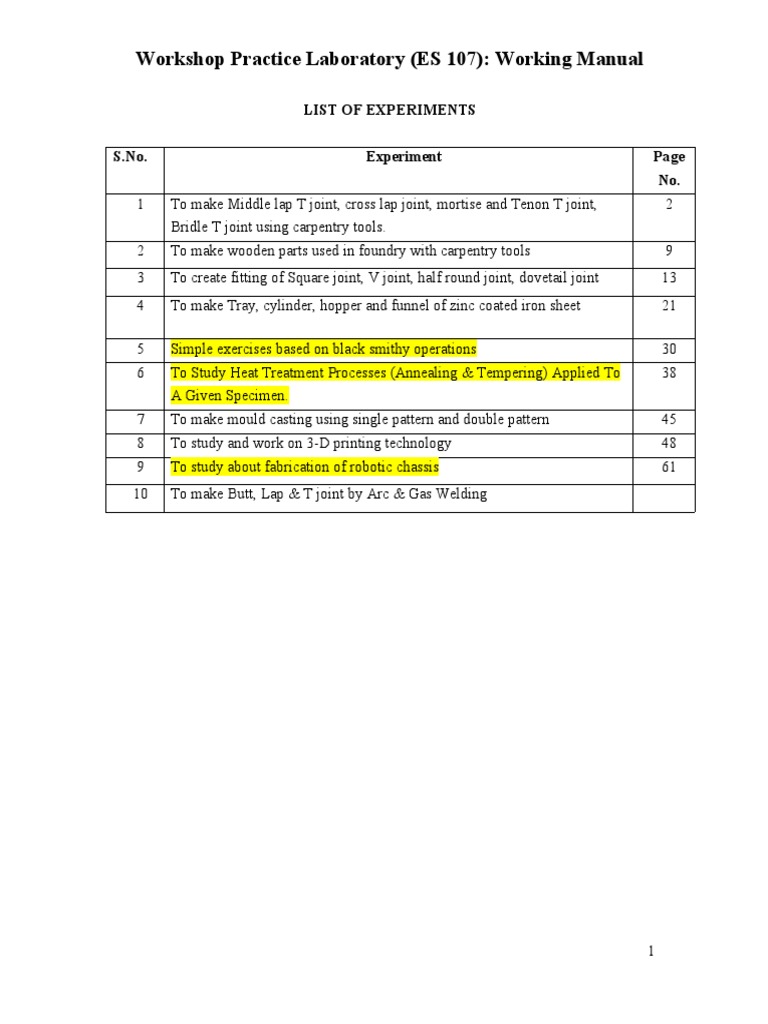 Workshop Practice: Carpentry & Welding Manual | PDF | Teaching Methods ...