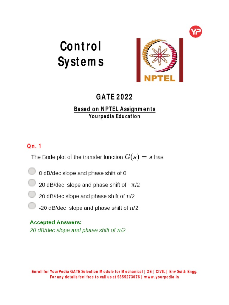 Control Systems NPTEL Assignment PDF
