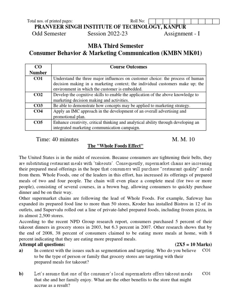 MBA Third Semester Consumer Behavior & Marketing Communication (KMBN ...