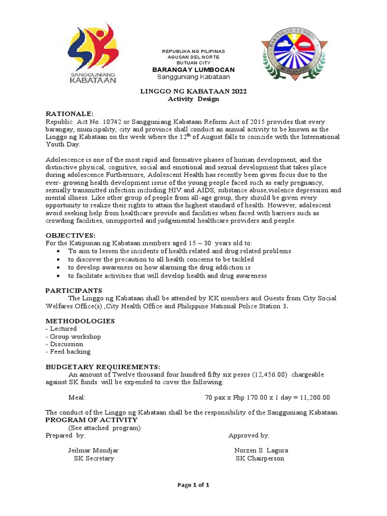 Linggo NG Kabataan Activity Design PDF