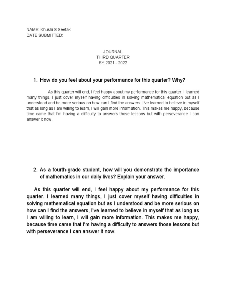 Template - Template - Q3 JOURNAL IN MATH - TEMPLATE | PDF