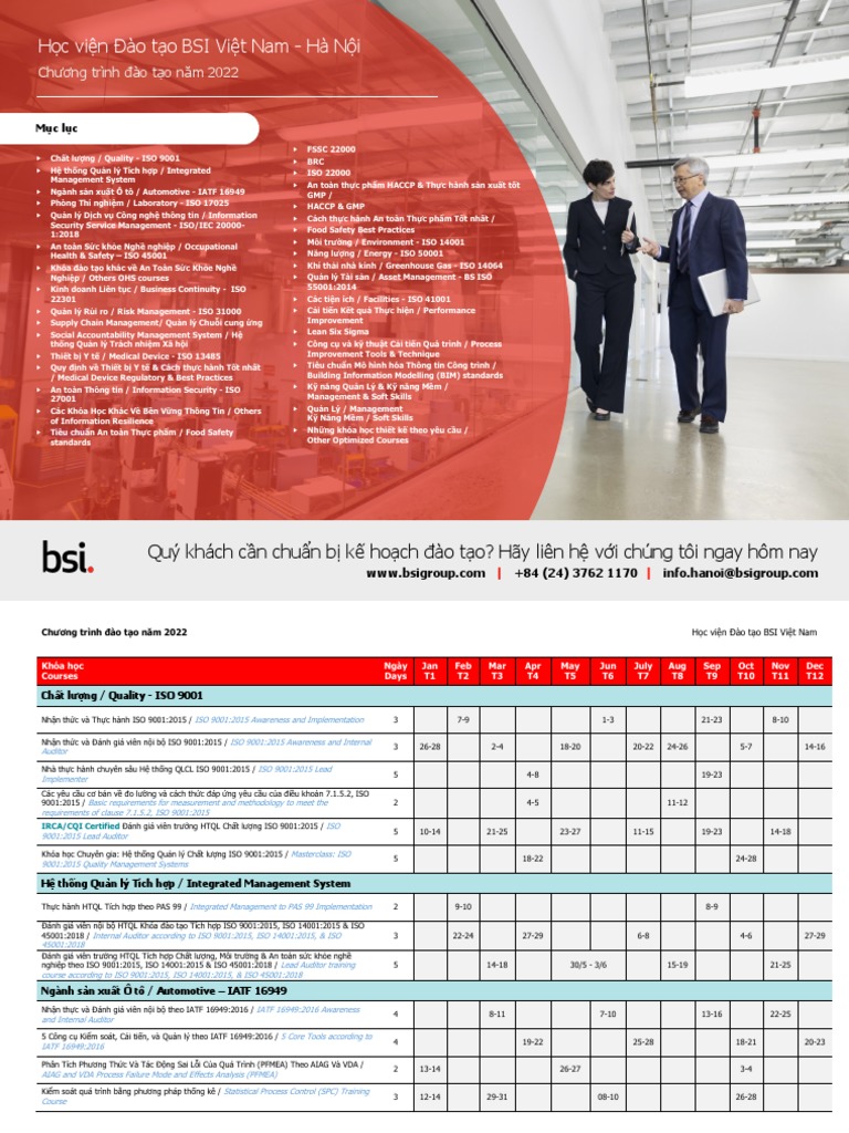 2022 BSI Training Schedule PDF
