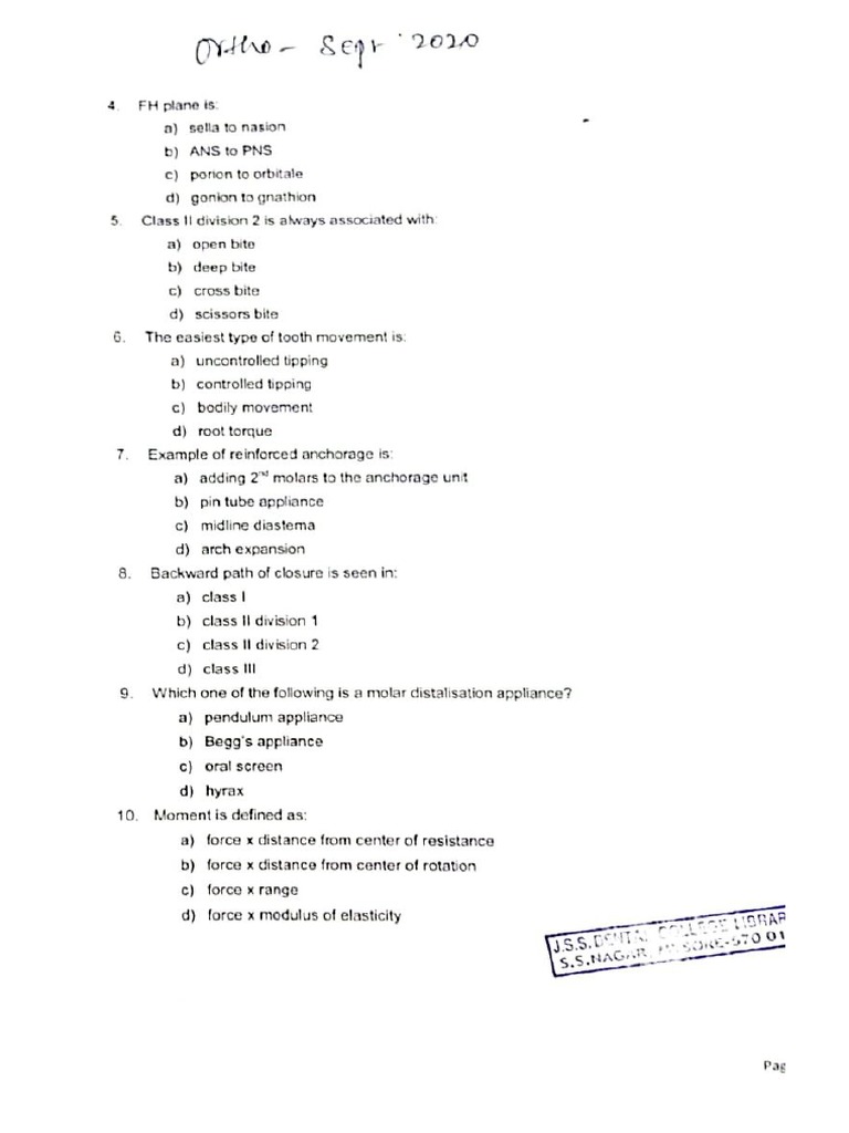 Orthodontics Question Papers PDF