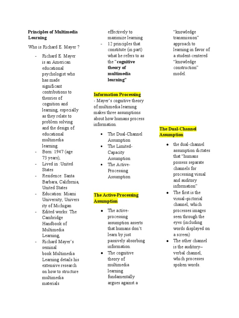 Richard Mayer's Multimedia Learning Principles | PDF | Neuroscience ...