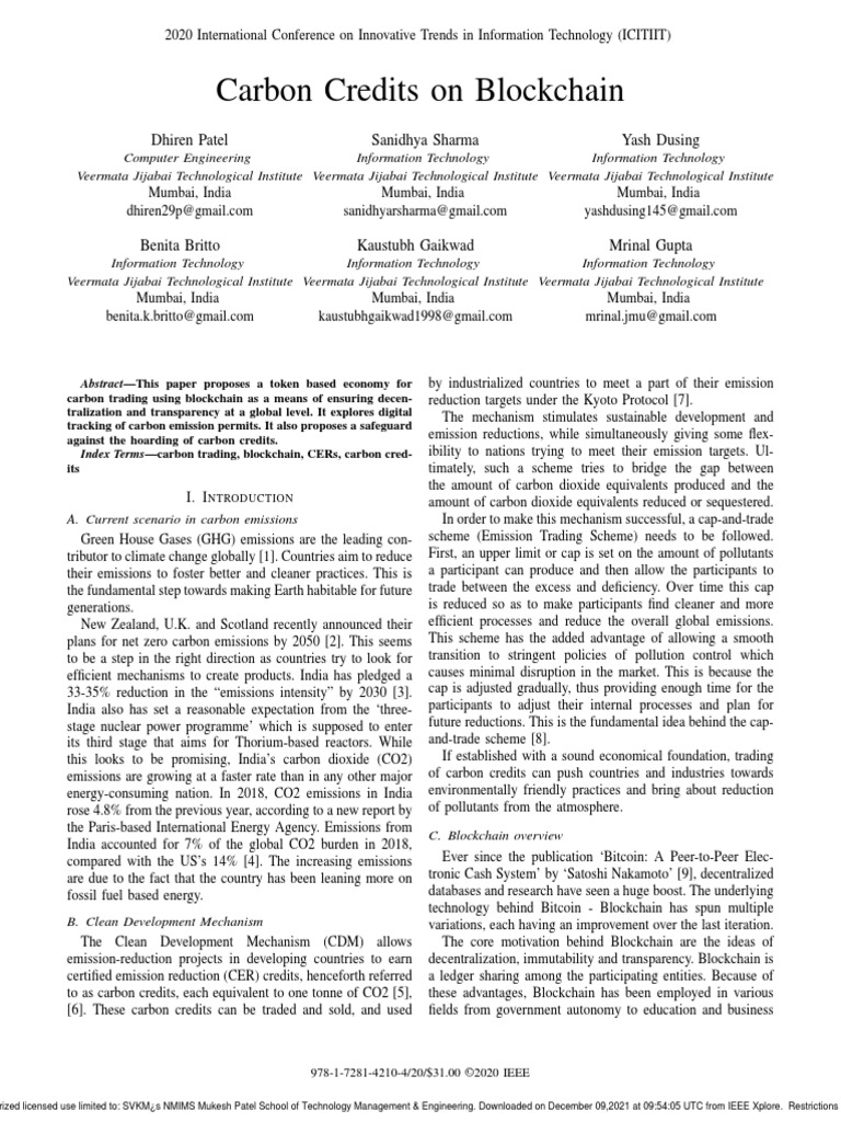 Carbon Credits On Blockchain | PDF | Emissions Trading | Clean ...