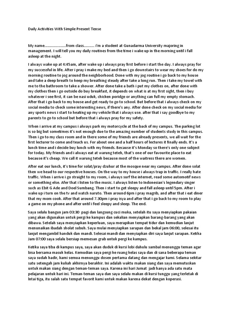 My Daily Routine in Simple Present Tense | PDF