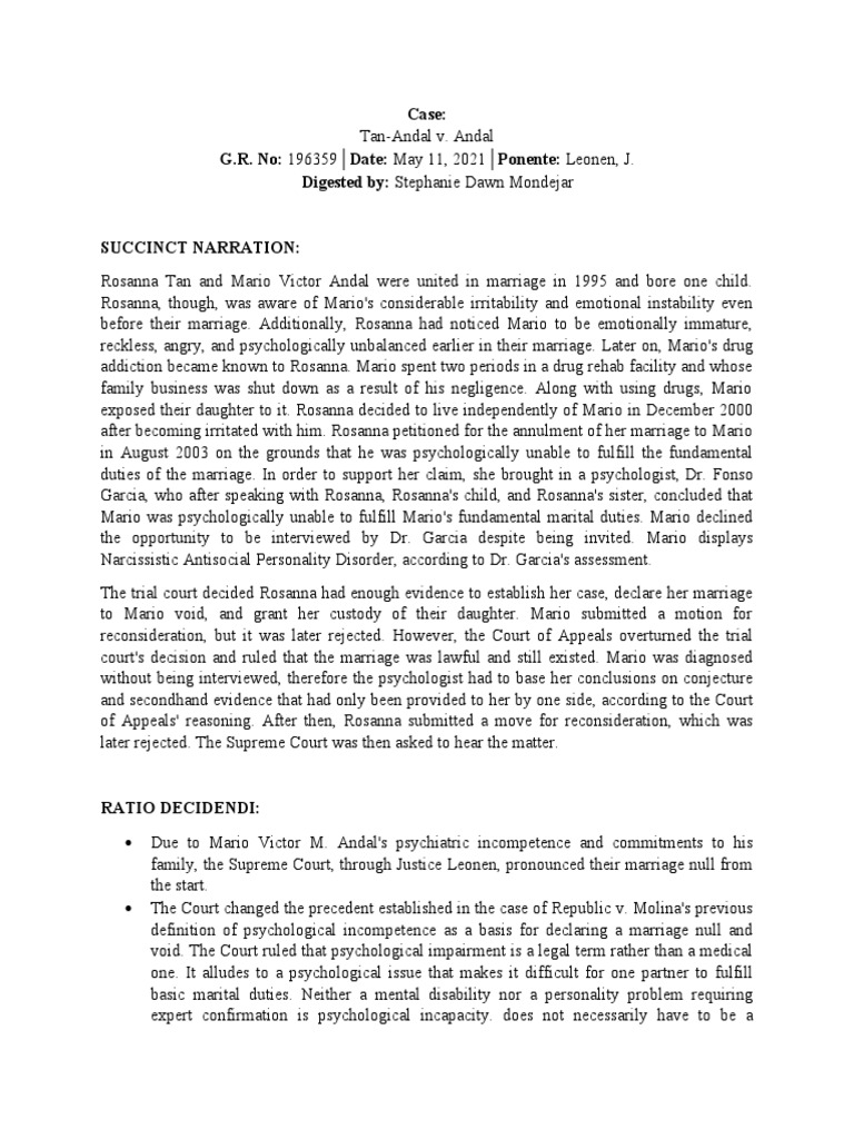 Tan andal v andal download free pdf mental disorder behavioural