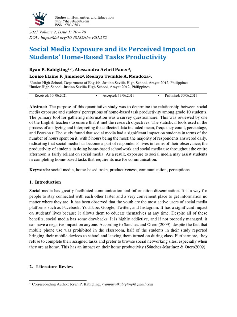 Social Media Exposure and Its Perceived Impact On Students' Home-Based ...