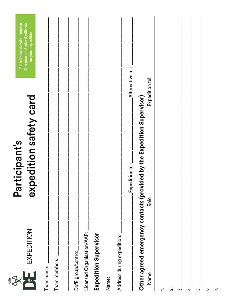 Bronze Expedition Safety Card PDF Emergency