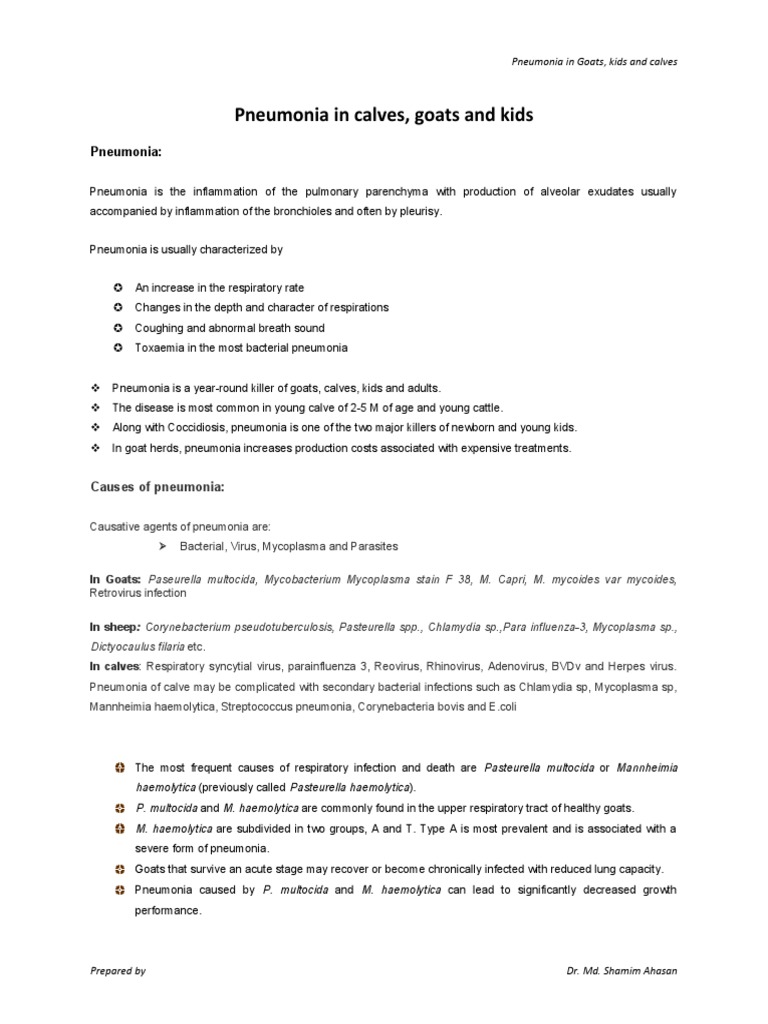 Pneumonia in Goats, Kids and Calves PDF Pneumonia Immunology