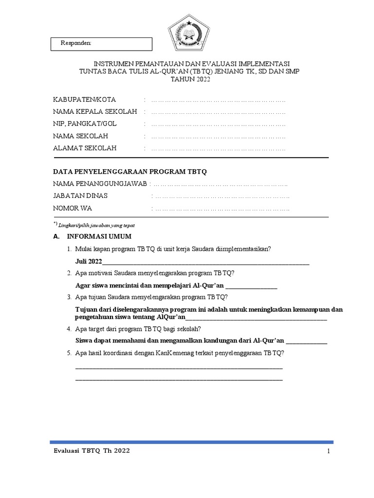 Evaluasi Program TBTQ 2022 di Sekolah | PDF