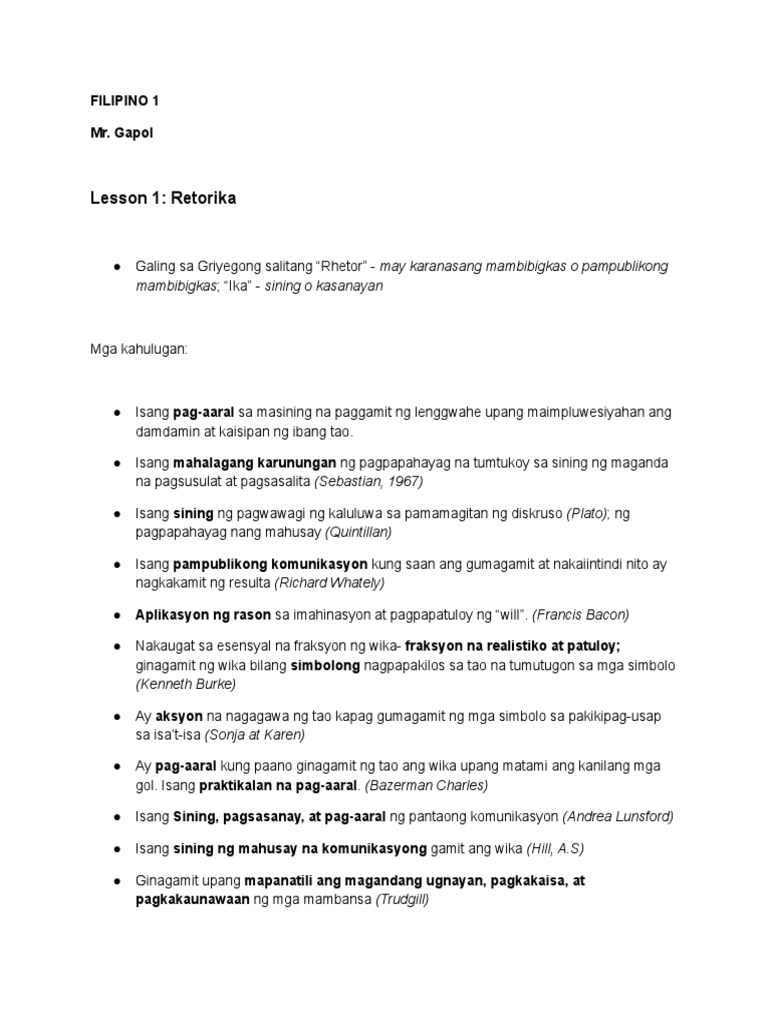 Prelims Notes, Fil 1 | PDF