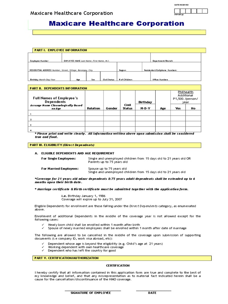 Maxicare Dependent's Form PDF