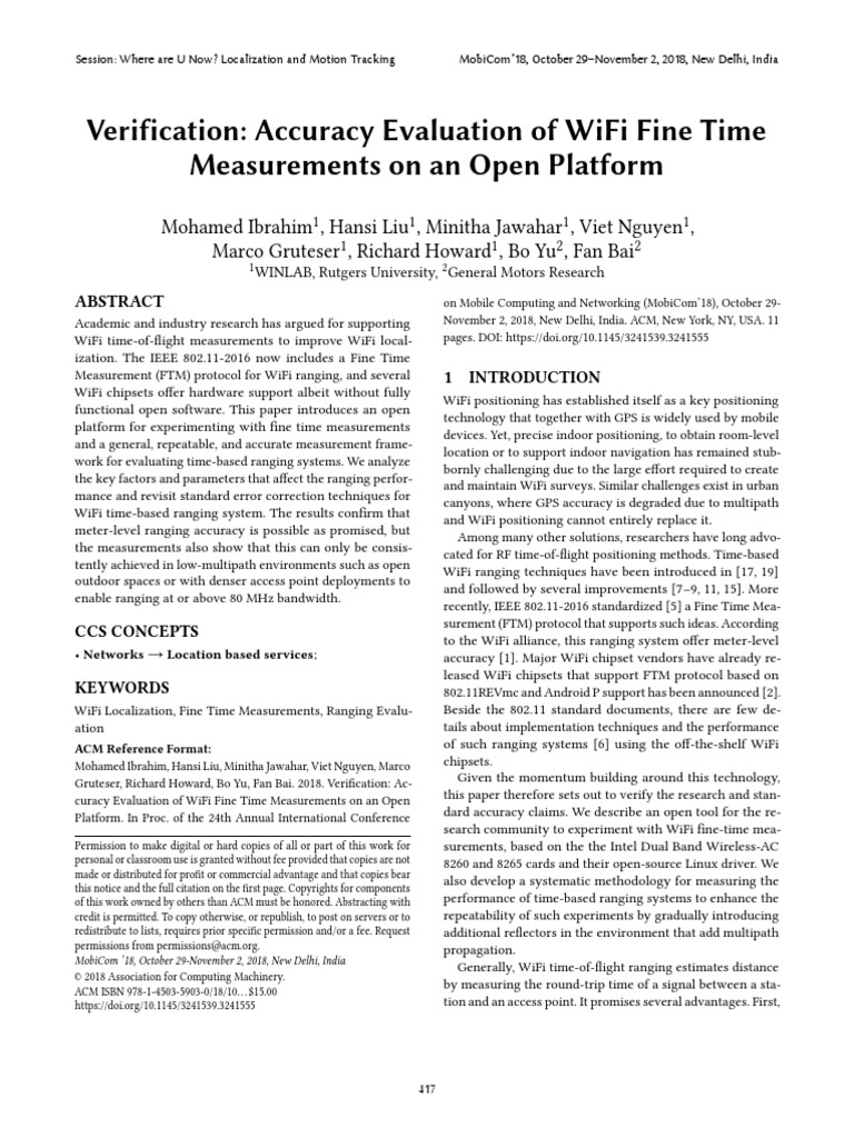Verification Accuracy Evaluation of WiFi Fine Time PDF
