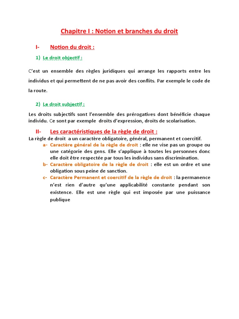 1ér Chapitre Notion Et Branches Du Droit | PDF