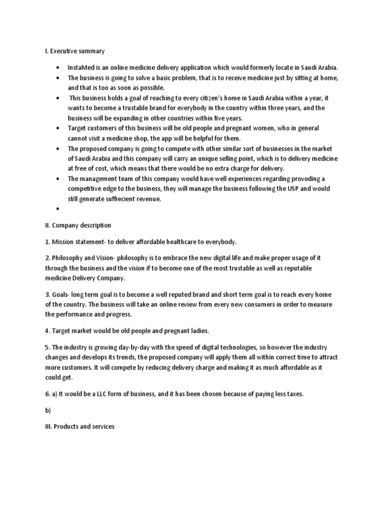 Business plan for instamed an online medicine delivery application in